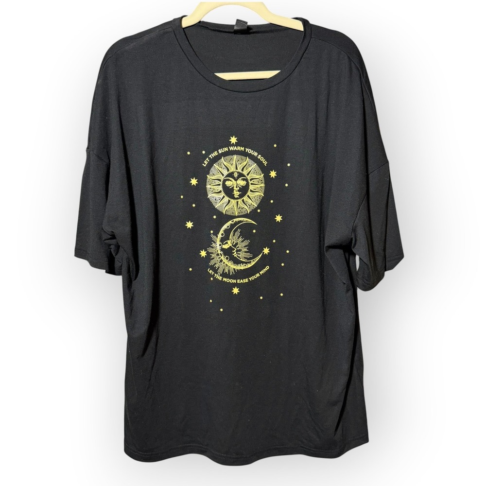 SHEIN Womens Sun Moon Celestial Graphic T-Shirt Black Large Celestial Soul Mind